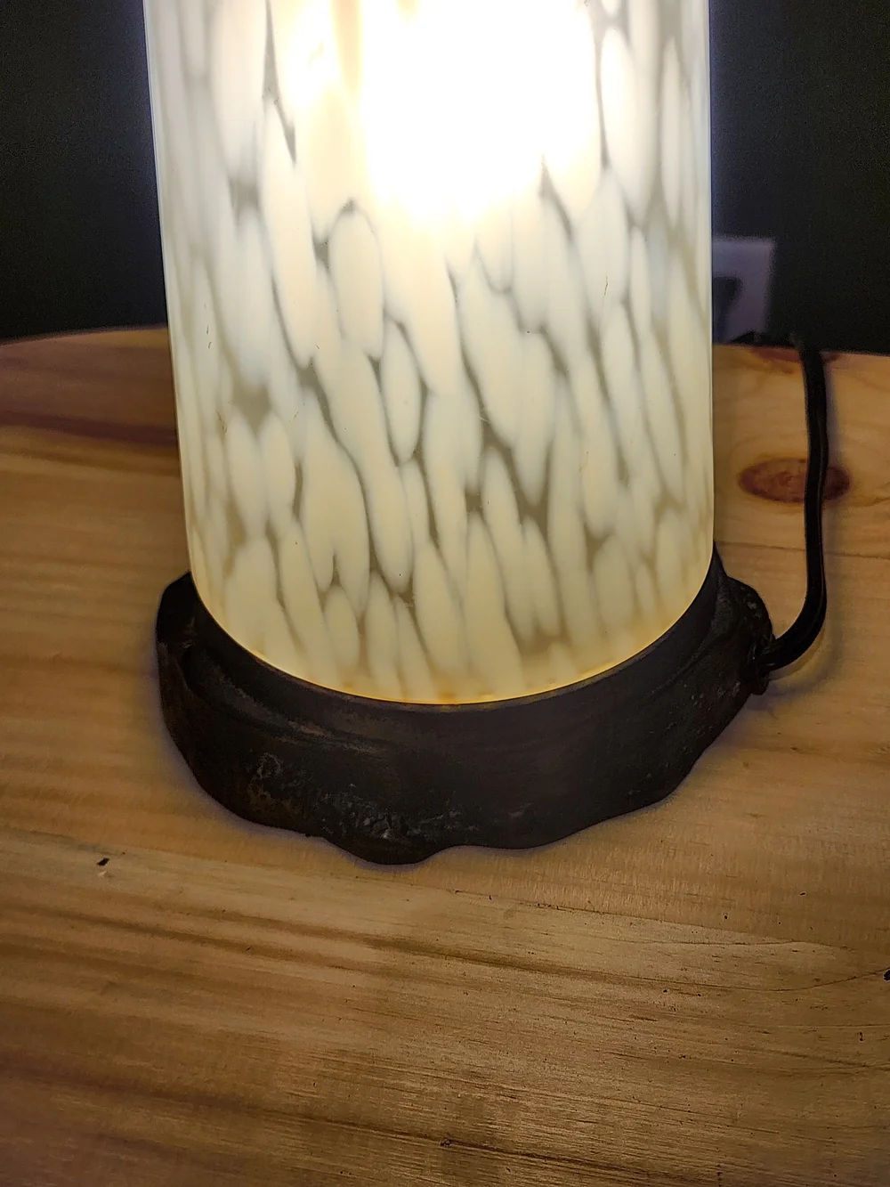 Vintage Frosted Art Glass Lighthouse Lamp with a brass-colored base
